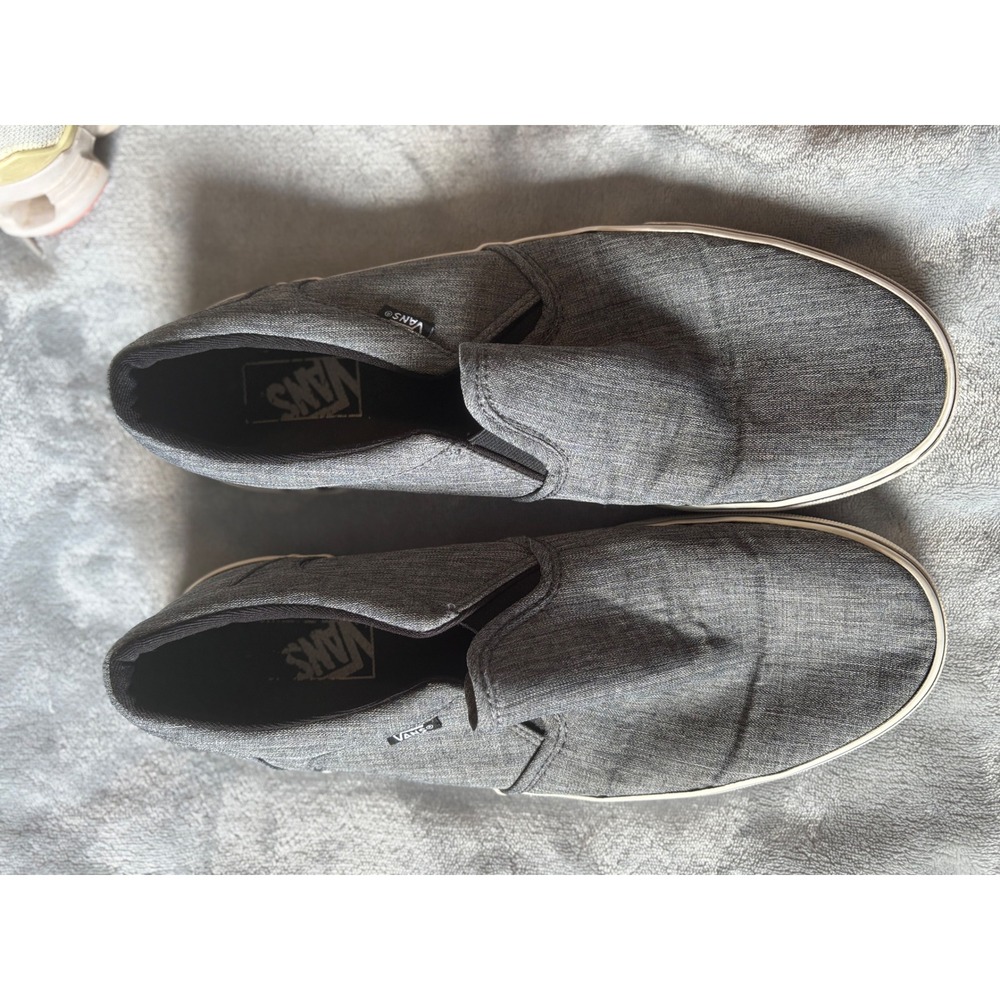 Vans Classic Slip On Gray Chambray Textile Sneakers Mens 10.5 Low Top Shoes